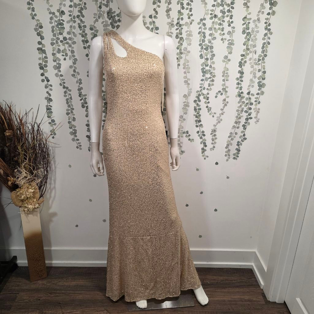 Ieena for Mac Duggal Gold Sequin One-Shoulder Gown Size 4 NWT - Picture 3 of 14